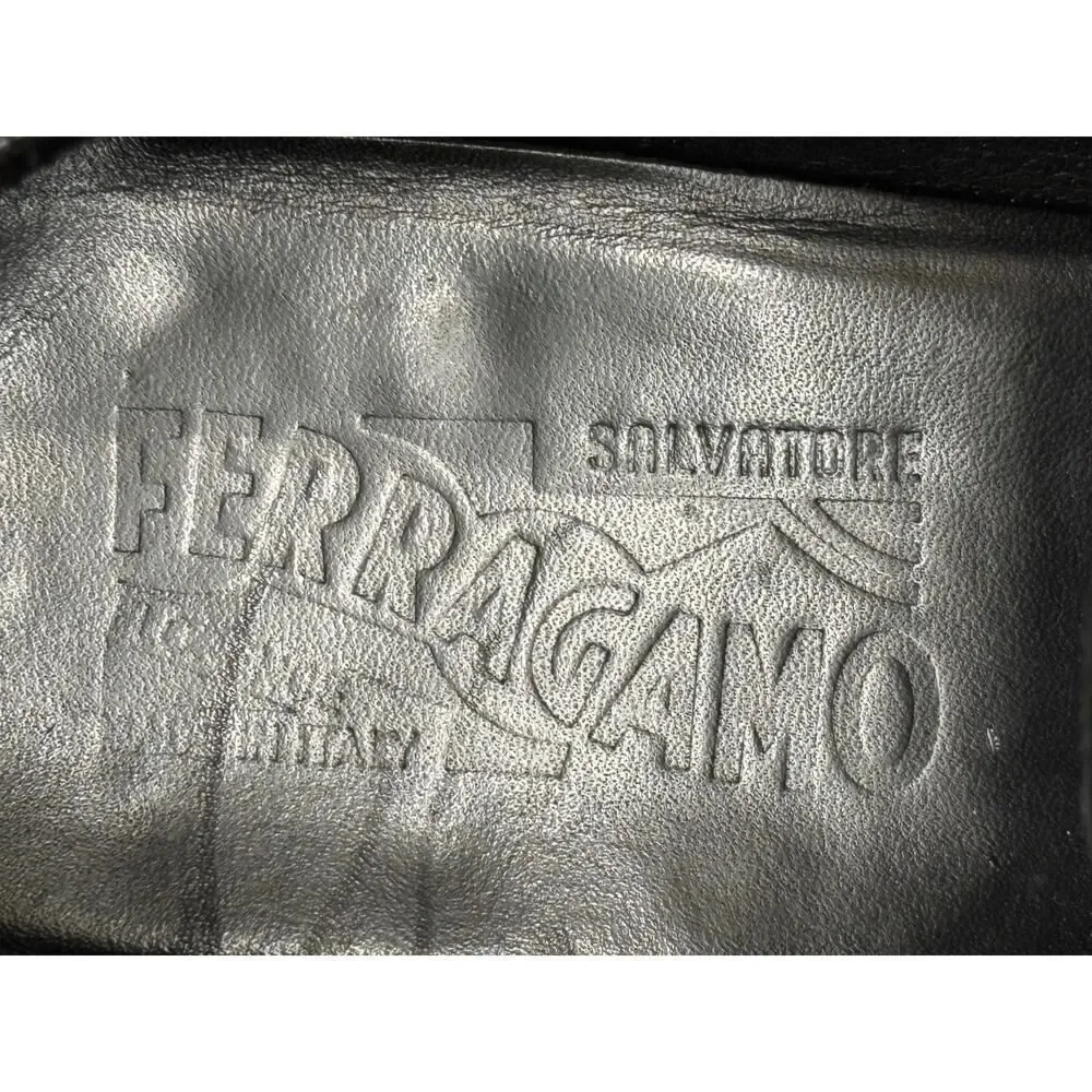 Salvatore Ferragamo loafers featuring silver Gancini bit hardware, men’s size 9